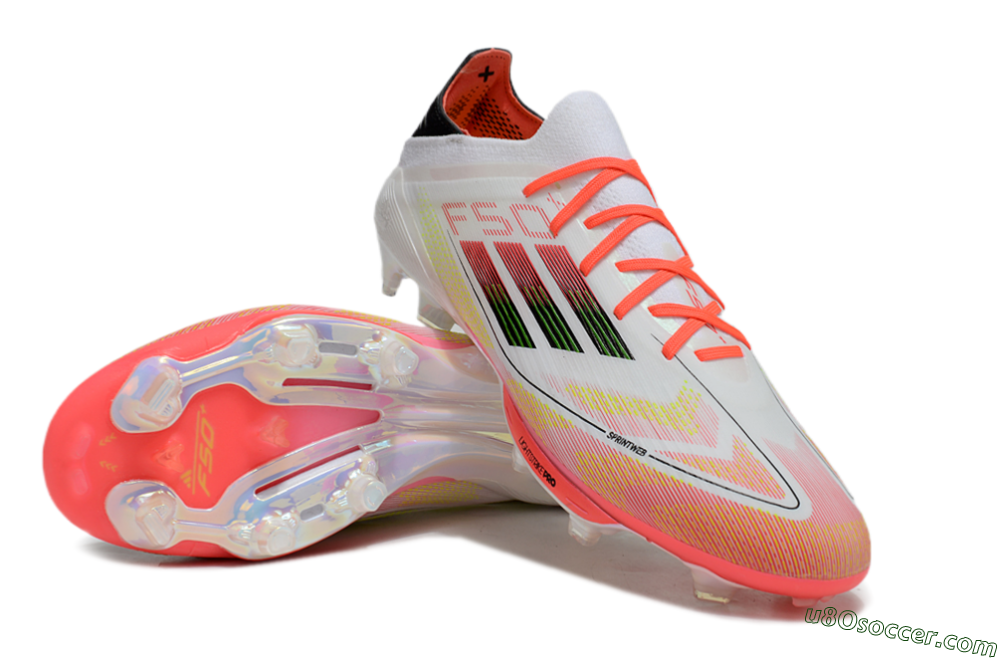 Adidas F50 Lightstrike Elite Laceless FG Firm Ground Soccer Cleats - White/Red/Yellow 3