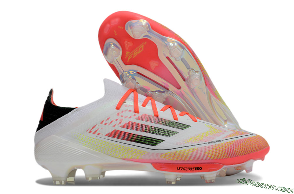 Adidas F50 Lightstrike Elite Laceless FG Firm Ground Soccer Cleats - White/Red/Yellow 1