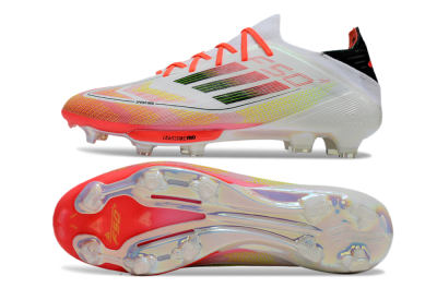 Adidas F50 Lightstrike Elite Laceless FG Firm Ground Soccer Cleats - White/Red/Yellow