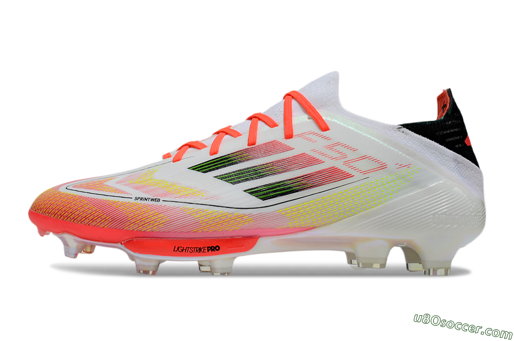 Adidas F50 Lightstrike Elite Laceless FG Firm Ground Soccer Cleats - White/Red/Yellow 2