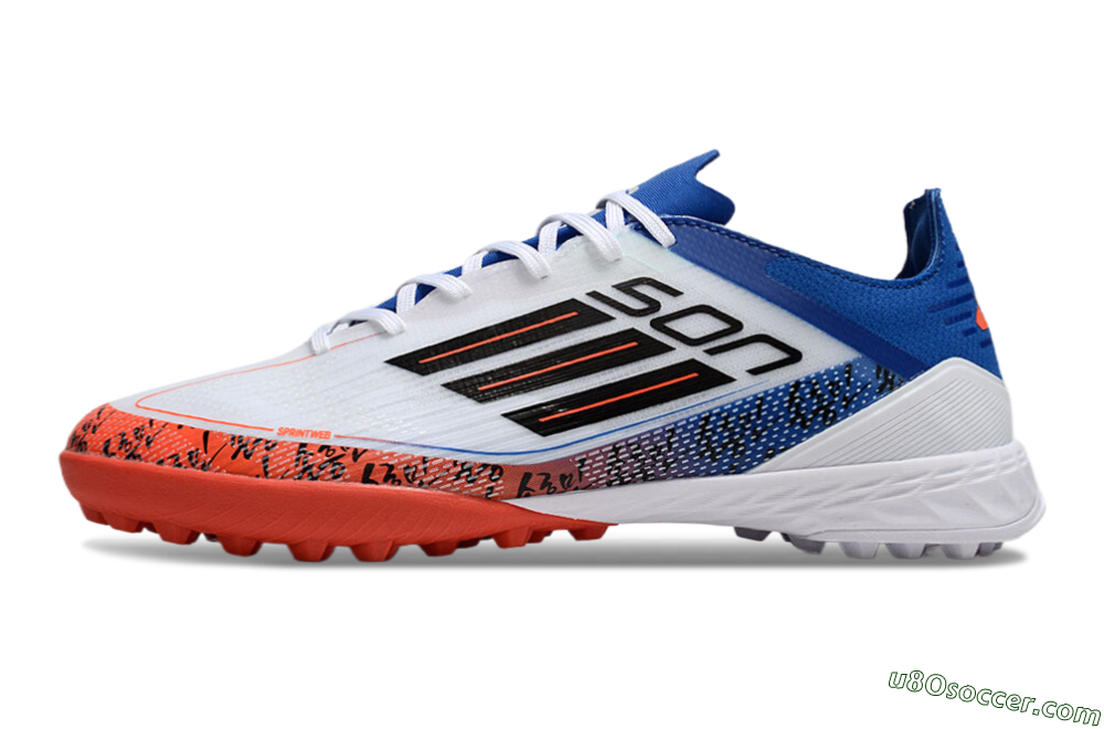 Adidas F50 Elite TF Artificial Turf Soccer Shoes - White/Black/Blue/Red 2