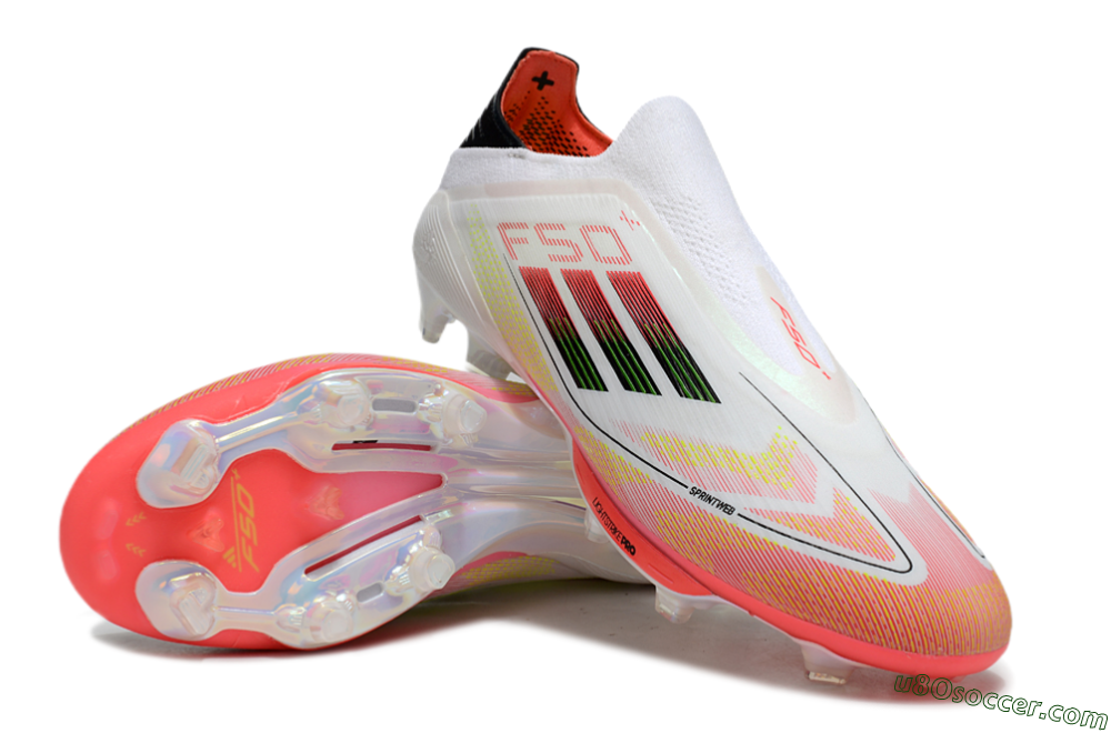 Adidas F50 Elite Lightstrike Laceless FG Firm Ground Soccer Cleats - White/Red/Yellow 3