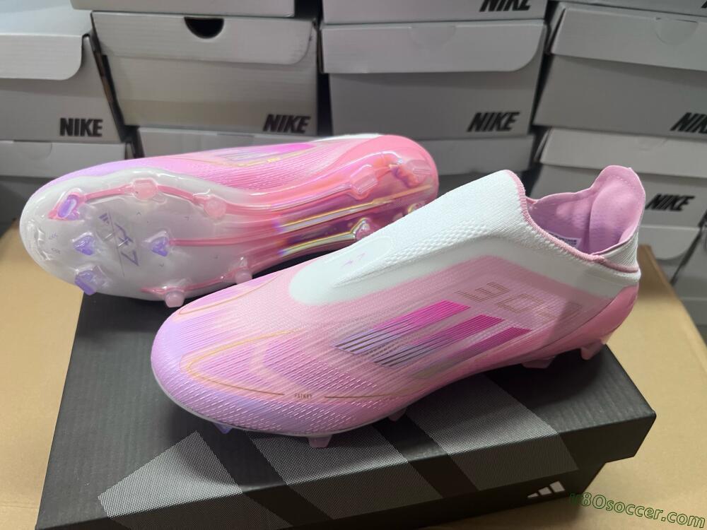 Adidas F50 Elite Laceless FG Firm Ground Soccer Cleats - White/Pink/Gold
