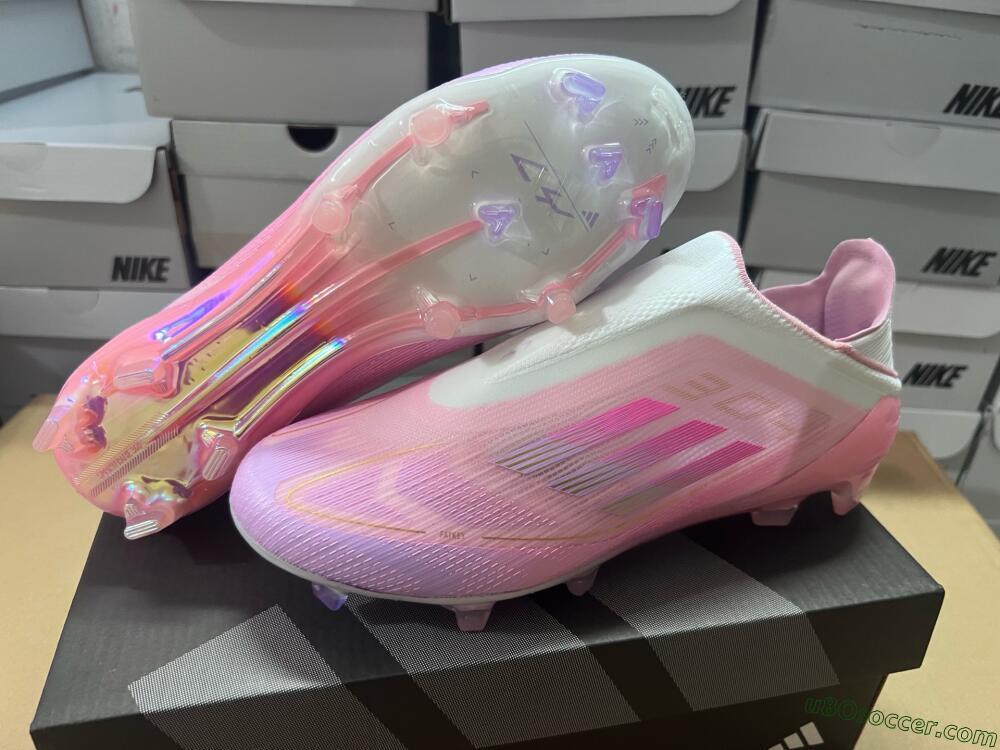 Adidas F50 Elite Laceless FG Firm Ground Soccer Cleats - White/Pink/Gold