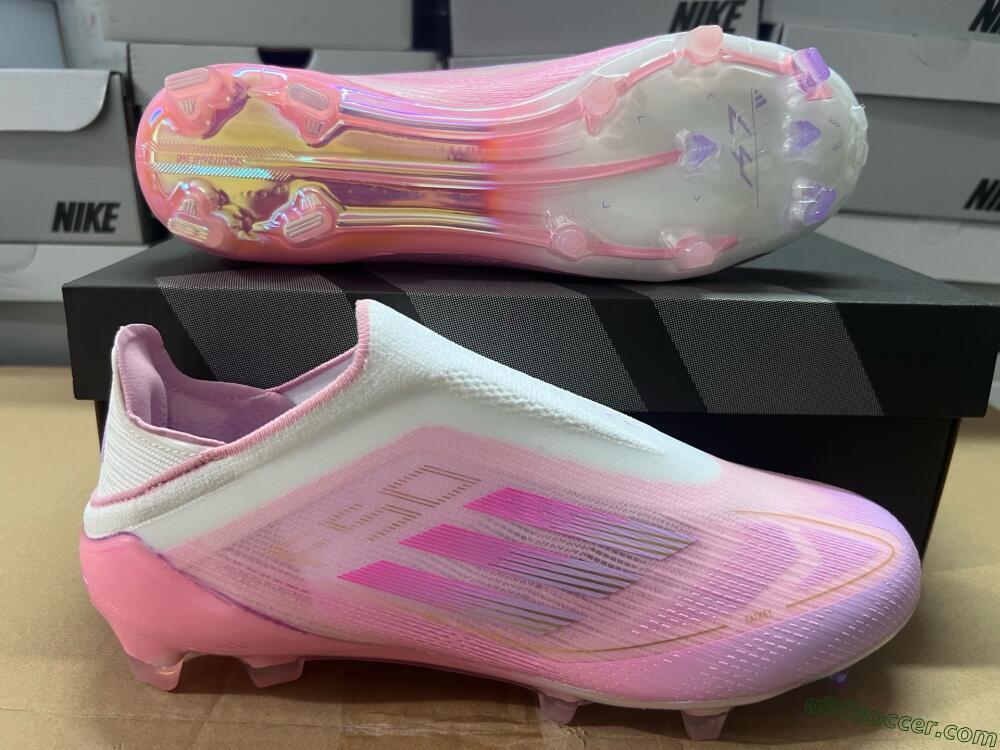 Adidas F50 Elite Laceless FG Firm Ground Soccer Cleats - White/Pink/Gold