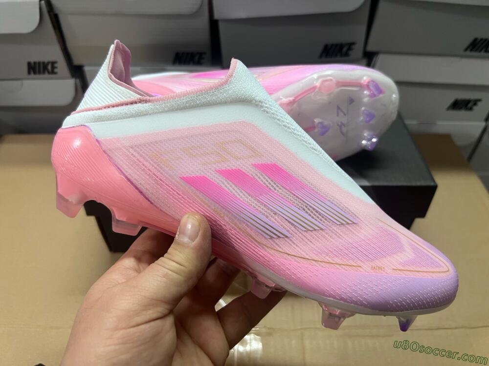 Adidas F50 Elite Laceless FG Firm Ground Soccer Cleats - White/Pink/Gold