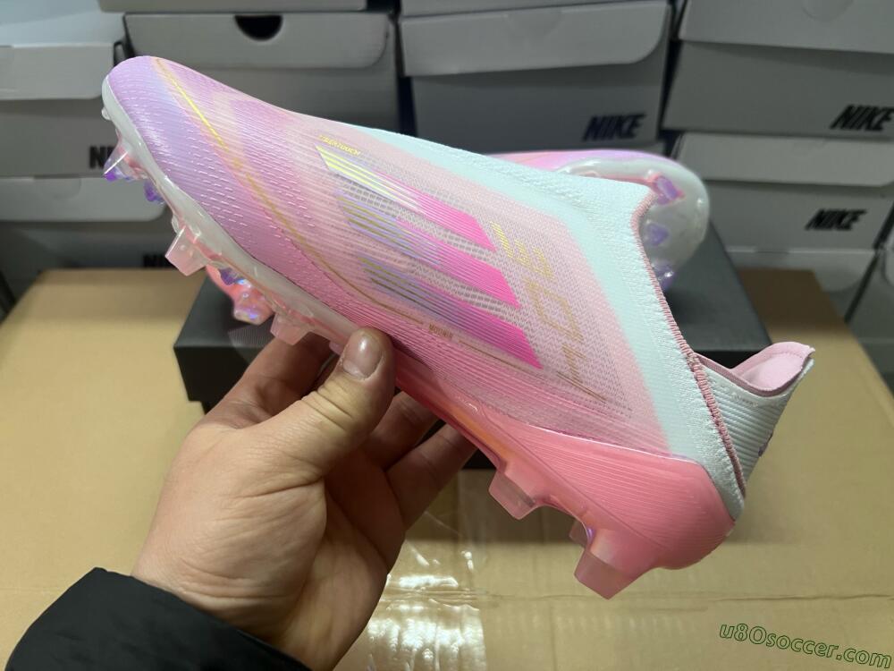 Adidas F50 Elite Laceless FG Firm Ground Soccer Cleats - White/Pink/Gold