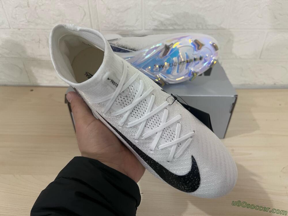 Nike Air Zoom Mercurial Superfly 10 Elite FG Firm Ground Soccer Cleats - White/Black/Blue