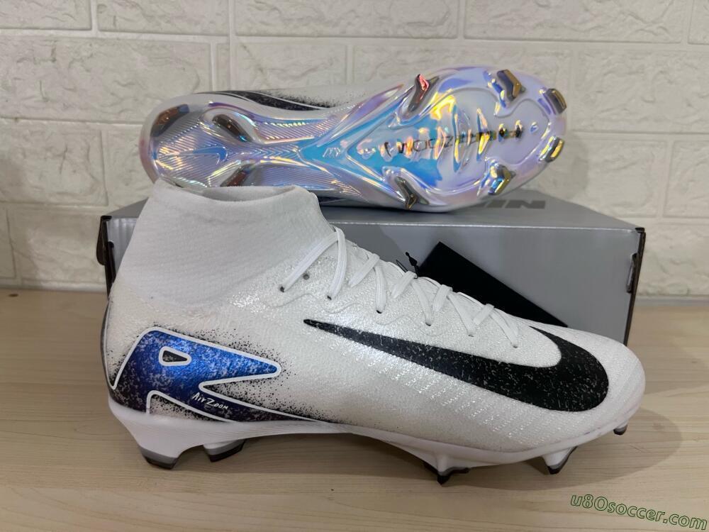 Nike Air Zoom Mercurial Superfly 10 Elite FG Firm Ground Soccer Cleats - White/Black/Blue