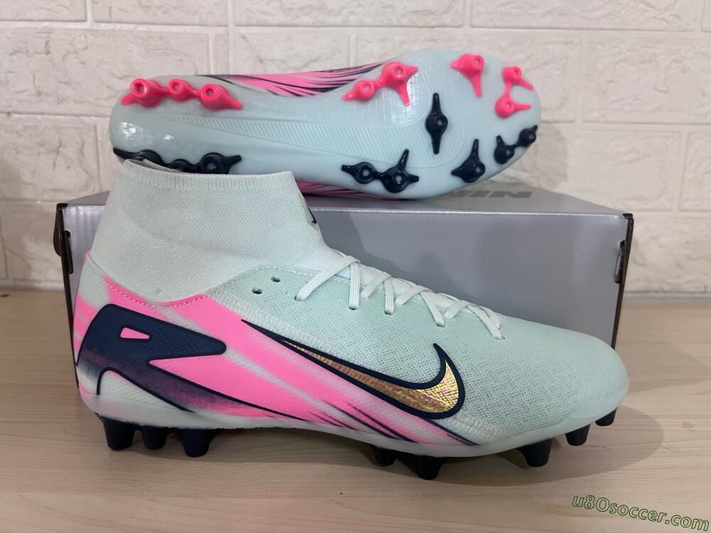 Nike Air Zoom Mercurial Superfly 10 Elite AG Artificial Grass Soccer Cleats - Jade/Gold/Pink