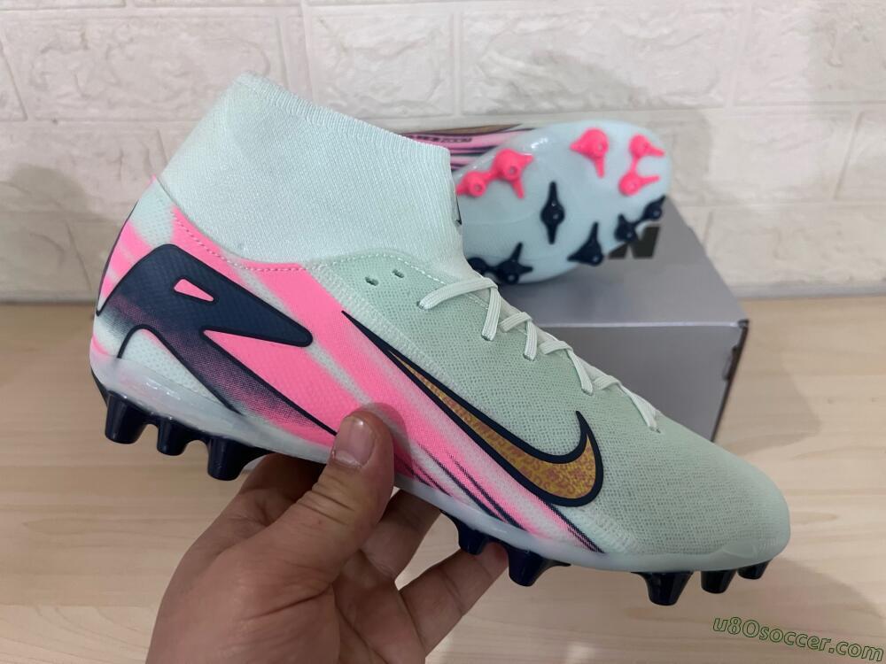 Nike Air Zoom Mercurial Superfly 10 Elite AG Artificial Grass Soccer Cleats - Jade/Gold/Pink