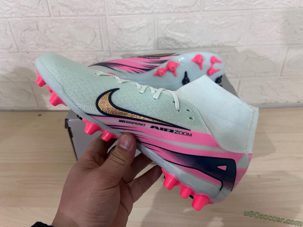 Nike Air Zoom Mercurial Superfly 10 Elite AG Artificial Grass Soccer Cleats - Jade/Gold/Pink