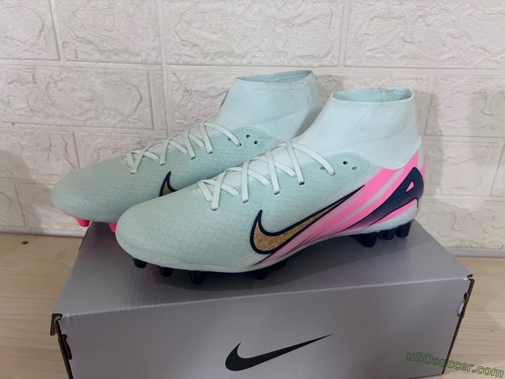 Nike Air Zoom Mercurial Superfly 10 Elite AG Artificial Grass Soccer Cleats - Jade/Gold/Pink