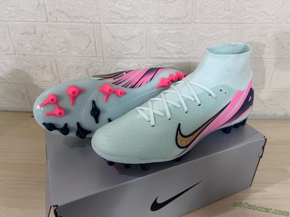 Nike Air Zoom Mercurial Superfly 10 Elite AG Artificial Grass Soccer Cleats - Jade/Gold/Pink