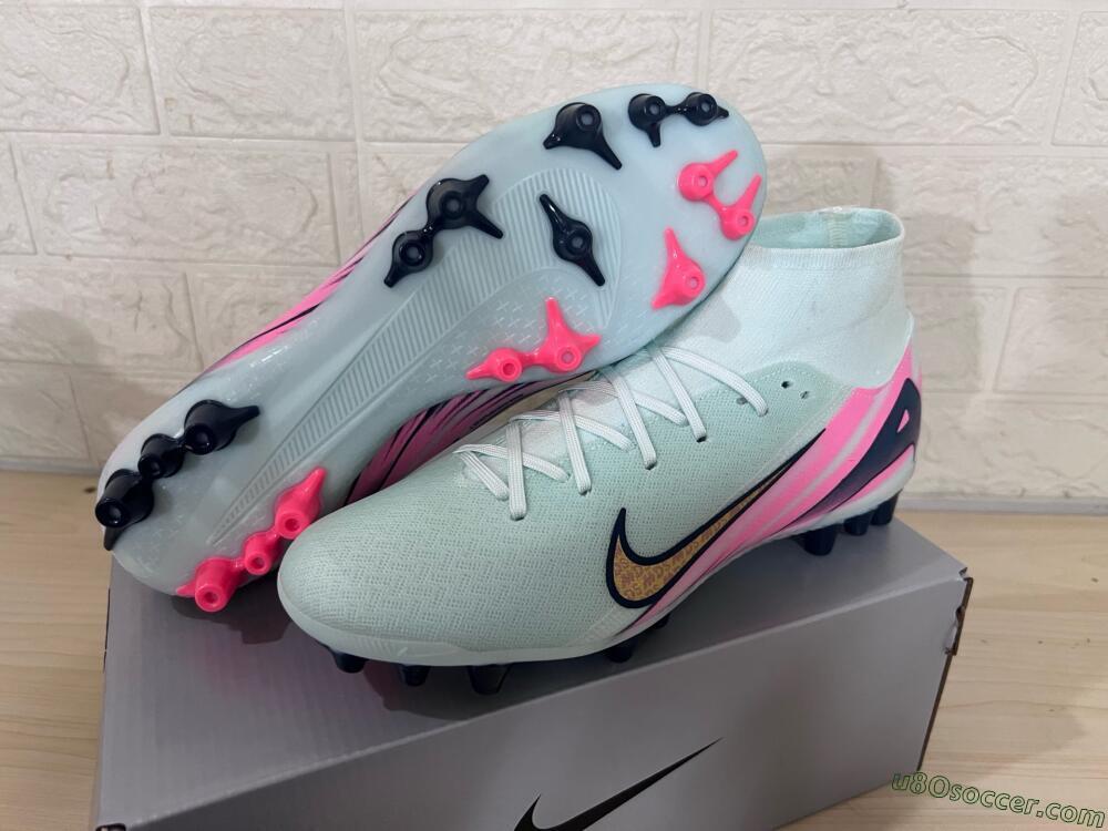 Nike Air Zoom Mercurial Superfly 10 Elite AG Artificial Grass Soccer Cleats - Jade/Gold/Pink