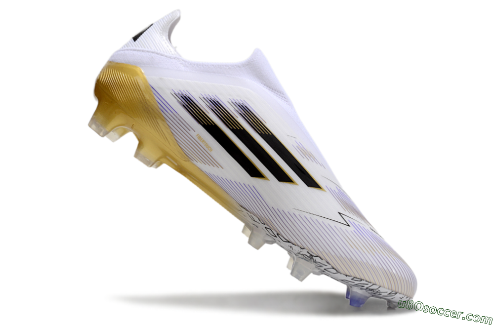 Adidas F50 Elite Laceless FG Firm Ground Soccer Cleats - White/Black/Gold 4