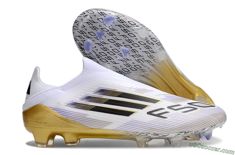 Adidas F50 Elite Laceless FG Firm Ground Soccer Cleats - White/Black/Gold 1