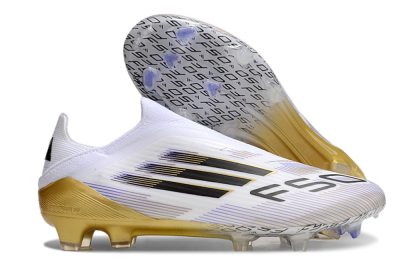 Adidas F50 Elite Laceless FG Firm Ground Soccer Cleats - White/Black/Gold