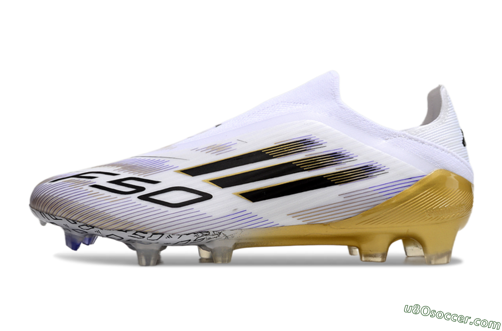 Adidas F50 Elite Laceless FG Firm Ground Soccer Cleats - White/Black/Gold 2