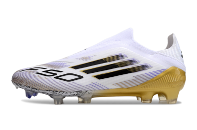 Adidas F50 Elite Laceless FG Firm Ground Soccer Cleats - White/Black/Gold