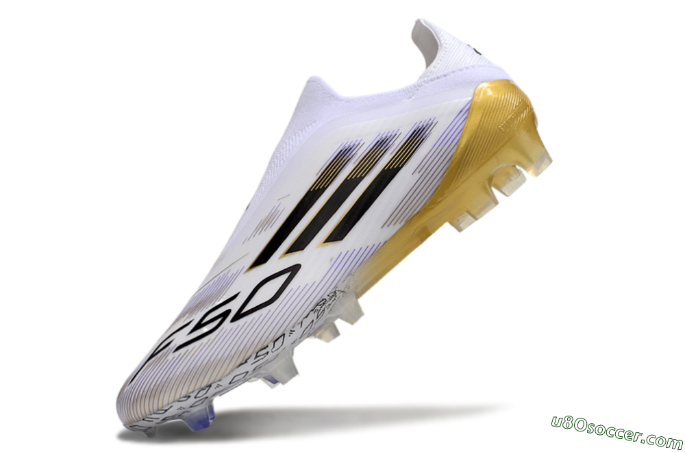 Adidas F50 Elite Laceless FG Firm Ground Soccer Cleats - White/Black/Gold 5