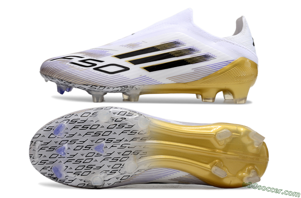 Adidas F50 Elite Laceless FG Firm Ground Soccer Cleats - White/Black/Gold 0
