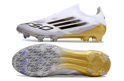 Adidas F50 Elite Laceless FG Firm Ground Soccer Cleats - White/Black/Gold