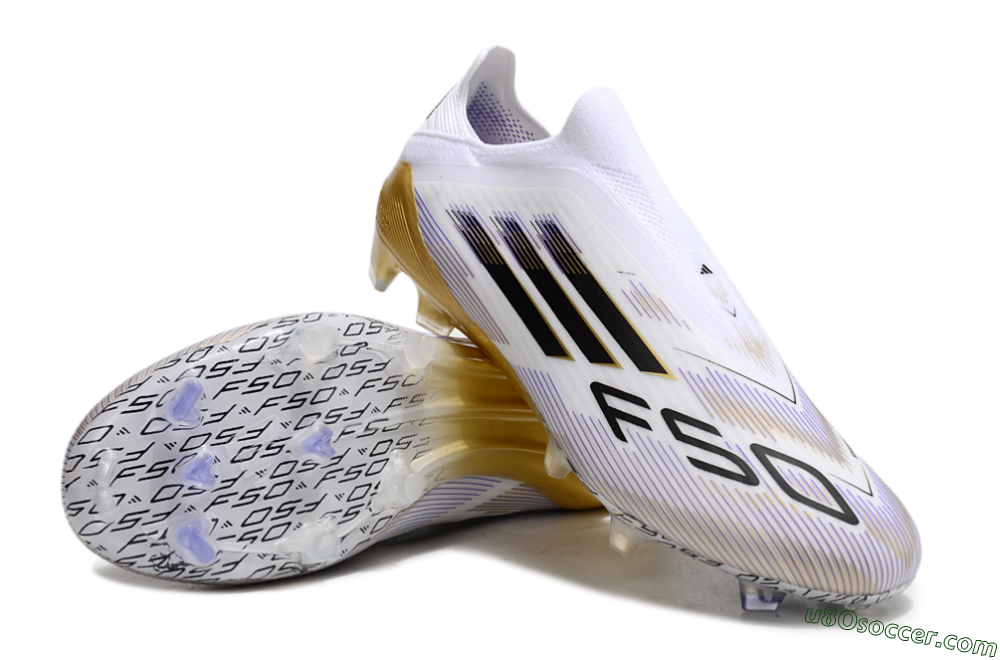 Adidas F50 Elite Laceless FG Firm Ground Soccer Cleats - White/Black/Gold 3