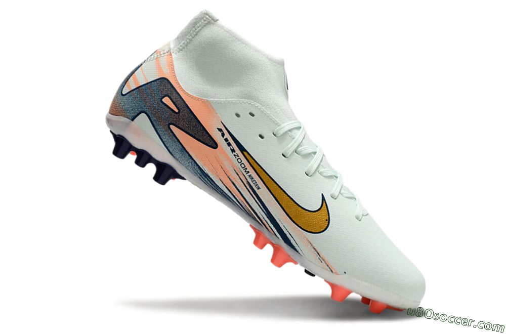 Nike Air Zoom Mercurial Superfly 10 Academy AG Artificial Grass Soccer Cleats - Jade/Gold/Pink 4
