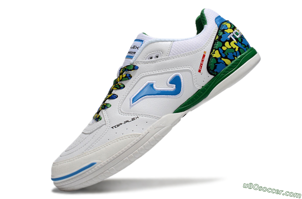 Joma Top Flex IC Indoor & Futsal Soccer Shoes - White/Blue/Green 5