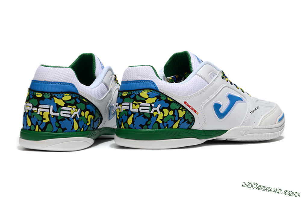 Joma Top Flex IC Indoor & Futsal Soccer Shoes - White/Blue/Green 6