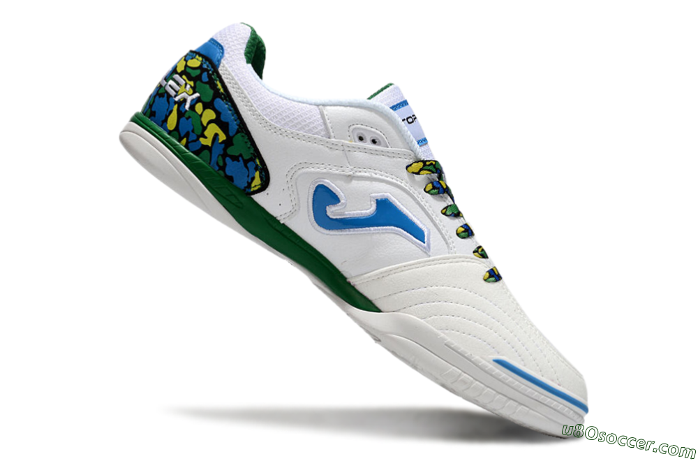 Joma Top Flex IC Indoor & Futsal Soccer Shoes - White/Blue/Green 4