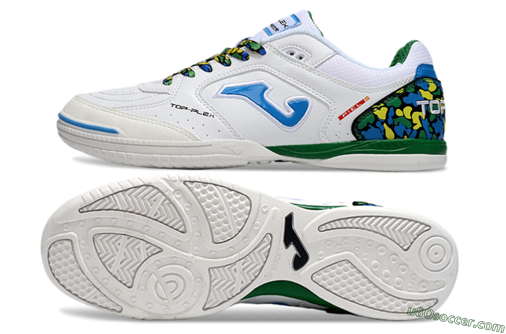 Joma Top Flex IC Indoor & Futsal Soccer Shoes - White/Blue/Green 0