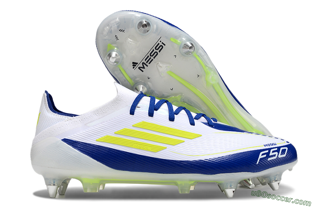 Adidas F50 Elite SG Soft Ground Soccer Cleats - White/Blue/Yellow 1