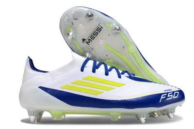 Adidas F50 Elite SG Soft Ground Soccer Cleats - White/Blue/Yellow