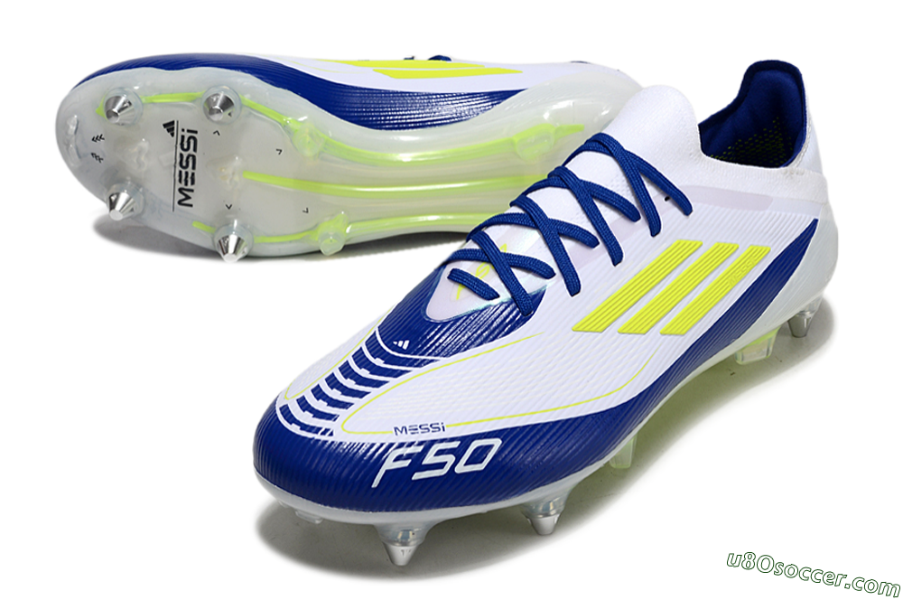 Adidas F50 Elite SG Soft Ground Soccer Cleats - White/Blue/Yellow 3