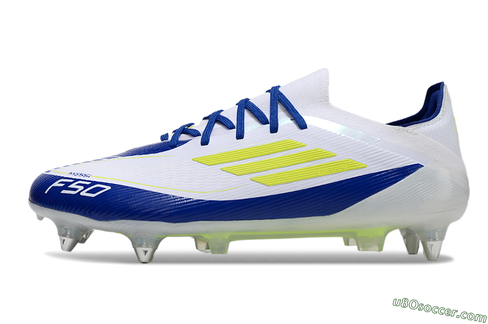 Adidas F50 Elite SG Soft Ground Soccer Cleats - White/Blue/Yellow 2