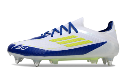 Adidas F50 Elite SG Soft Ground Soccer Cleats - White/Blue/Yellow