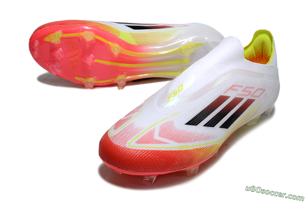 Adidas F50 Elite Laceless FG Firm Ground Soccer Cleats - White/Red/Yellow 3