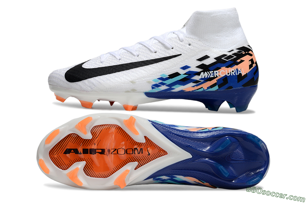 Nike Air Zoom Mercurial Superfly 10 Elite FG Firm Ground Soccer Cleats - White/Blue/Orange 0
