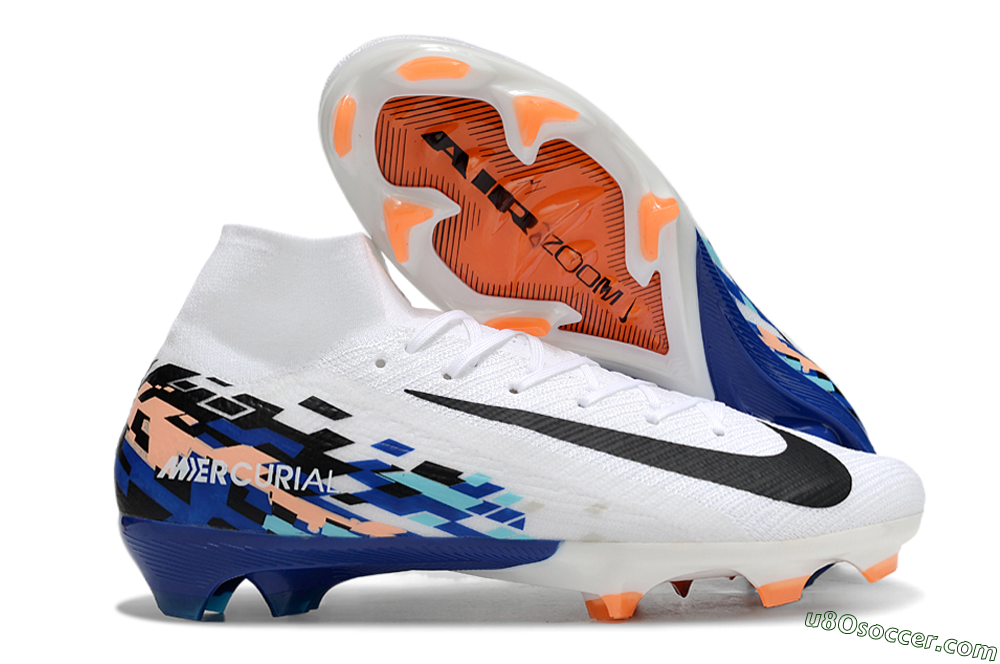 Nike Air Zoom Mercurial Superfly 10 Elite FG Firm Ground Soccer Cleats - White/Blue/Orange 1