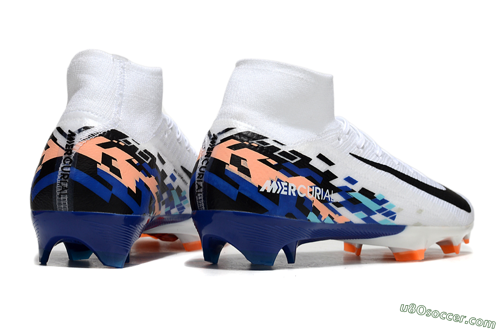 Nike Air Zoom Mercurial Superfly 10 Elite FG Firm Ground Soccer Cleats - White/Blue/Orange 6