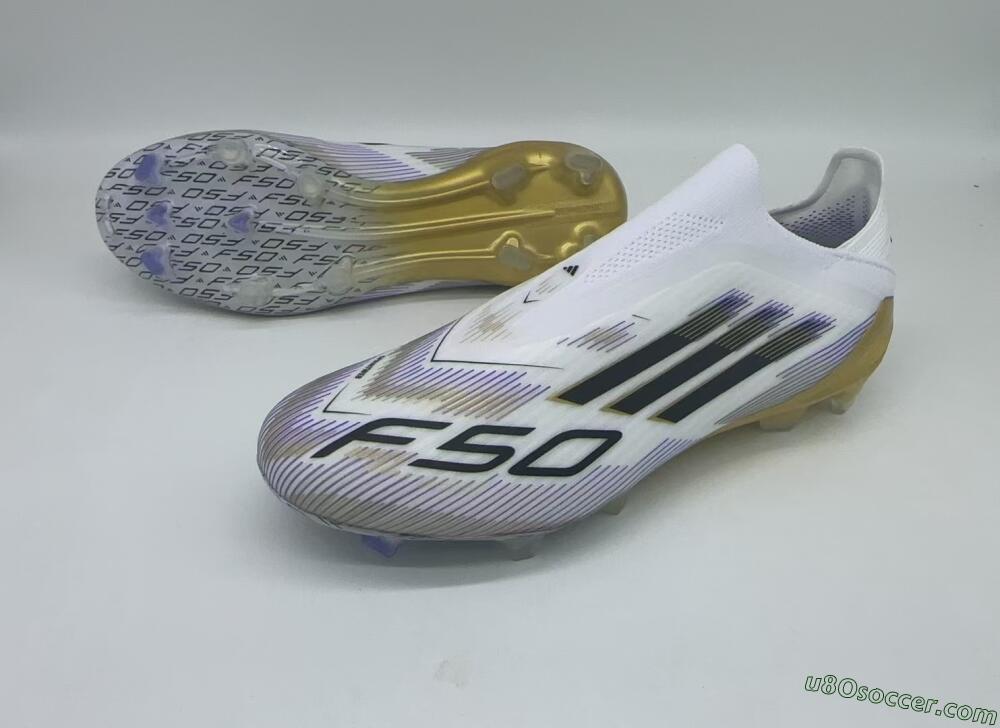Adidas F50 Elite Laceless FG Firm Ground Soccer Cleats - White/Black/Gold