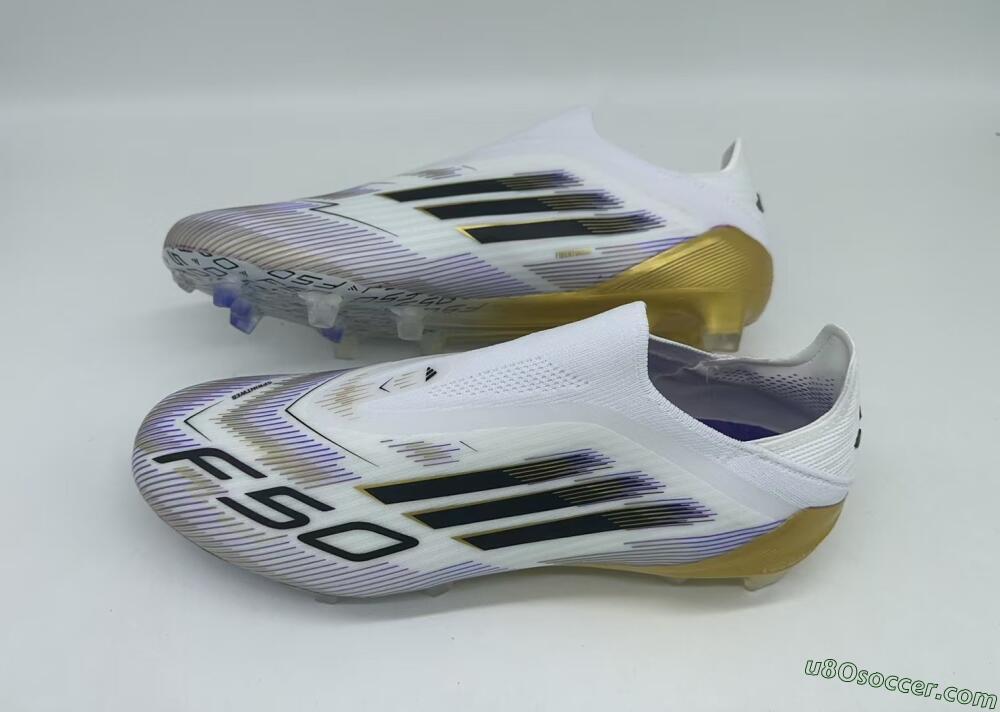 Adidas F50 Elite Laceless FG Firm Ground Soccer Cleats - White/Black/Gold