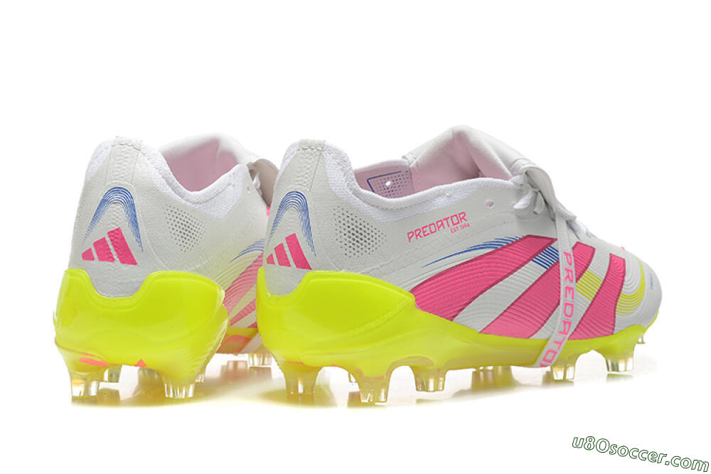Adidas Predator Elite 25 Foldover Tongue FG Firm Ground Soccer Cleats - White/Pink/Blue/Yellow 9