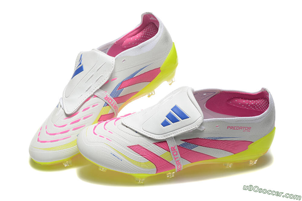 Adidas Predator Elite 25 Foldover Tongue FG Firm Ground Soccer Cleats - White/Pink/Blue/Yellow 6