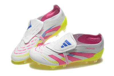 Adidas Predator Elite 25 Foldover Tongue FG Firm Ground Soccer Cleats - White/Pink/Blue/Yellow