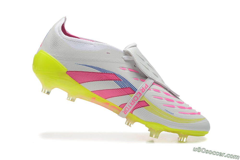 Adidas Predator Elite 25 Foldover Tongue FG Firm Ground Soccer Cleats - White/Pink/Blue/Yellow 7