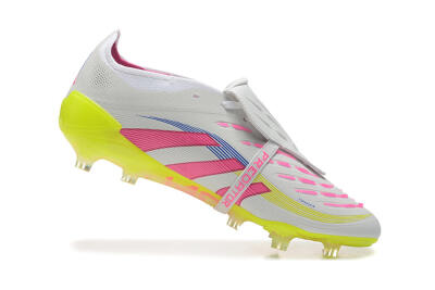 Adidas Predator Elite 25 Foldover Tongue FG Firm Ground Soccer Cleats - White/Pink/Blue/Yellow