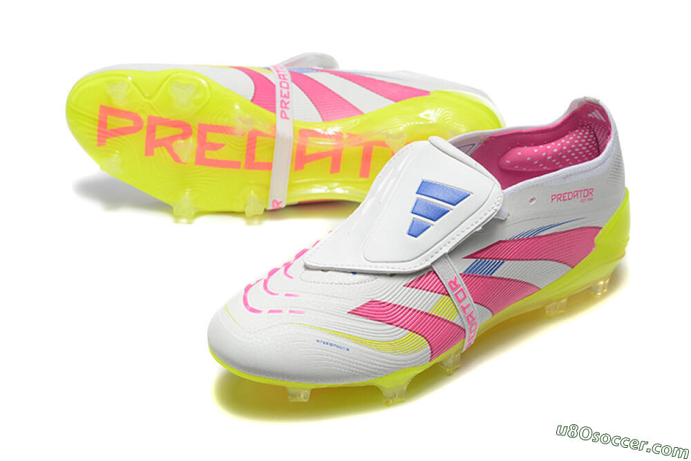 Adidas Predator Elite 25 Foldover Tongue FG Firm Ground Soccer Cleats - White/Pink/Blue/Yellow 3